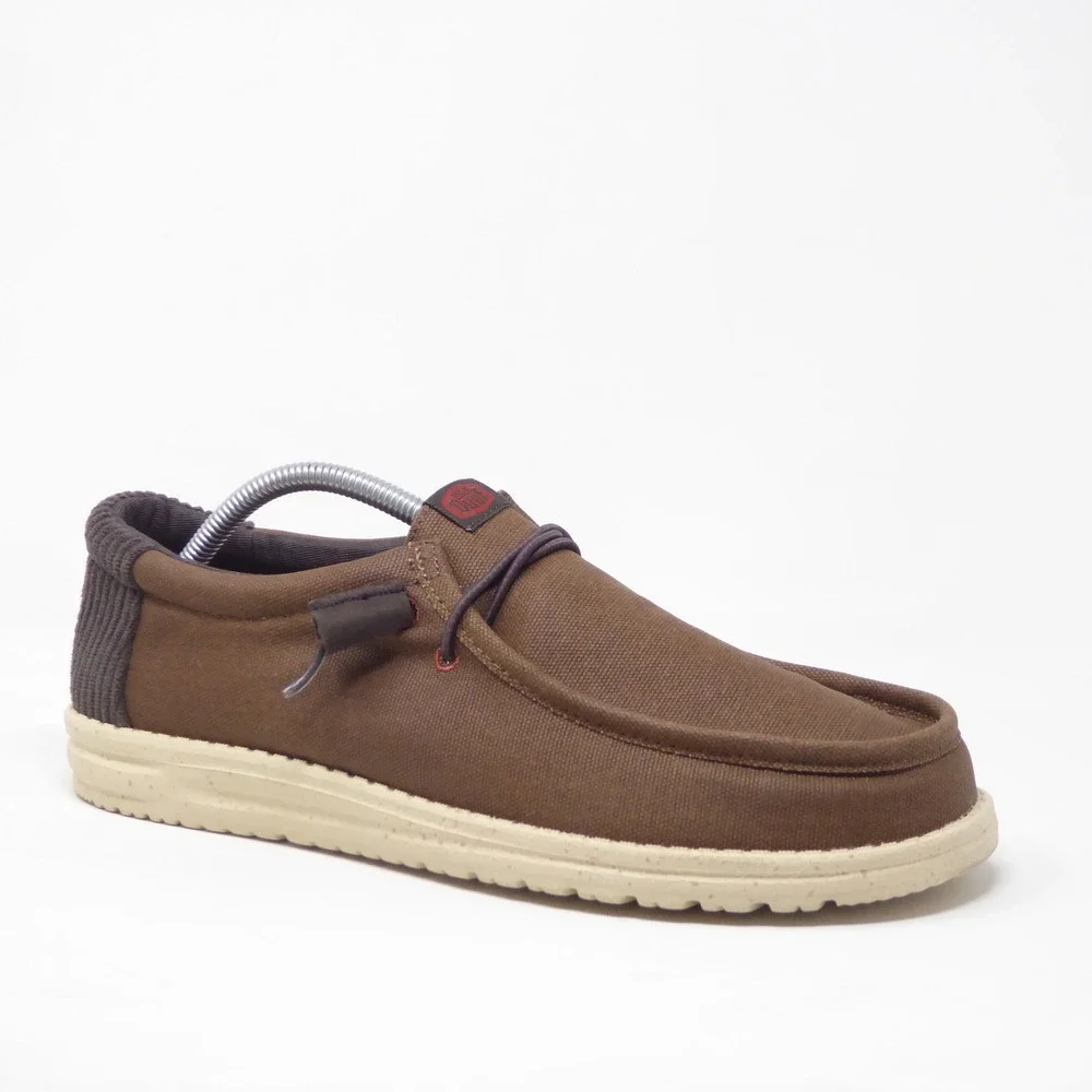Hey Dude Mens Wally Waxed Casual Brown Loafers Corduroy Heel Size 11